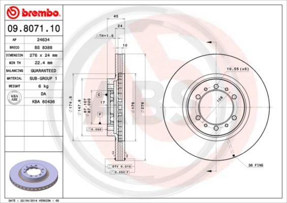 A.B.S. 09.8071.11 - Гальмівний диск autocars.com.ua