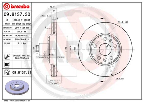 A.B.S. 09.8137.31 - Тормозной диск avtokuzovplus.com.ua