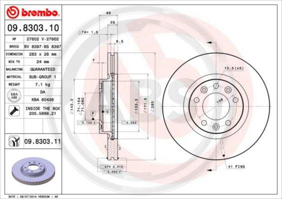 A.B.S. 09.8303.11 - Гальмівний диск autocars.com.ua