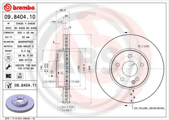 A.B.S. 09.8404.10 - Гальмівний диск autocars.com.ua