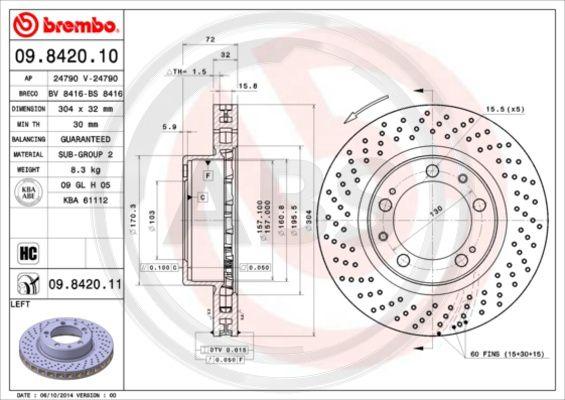 A.B.S. 09.8420.11 - Тормозной диск autodnr.net