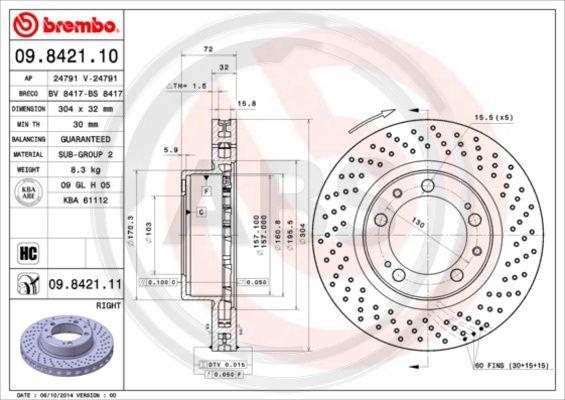 A.B.S. 09.8421.11 - Тормозной диск autodnr.net