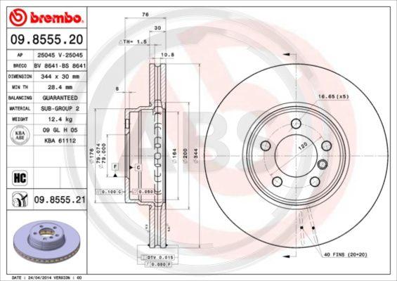 A.B.S. 09.8555.21 - Гальмівний диск autocars.com.ua