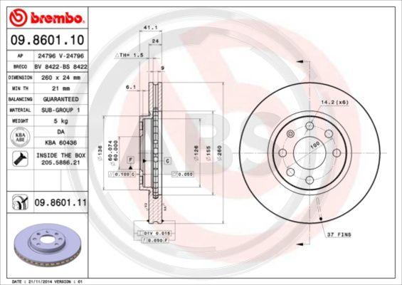 A.B.S. 09.8601.11 - Гальмівний диск autocars.com.ua