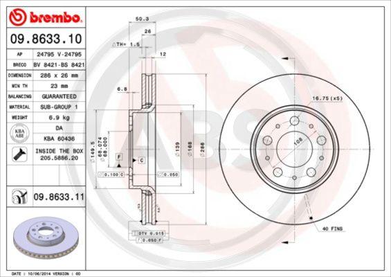 A.B.S. 09.8633.11 - Гальмівний диск autocars.com.ua