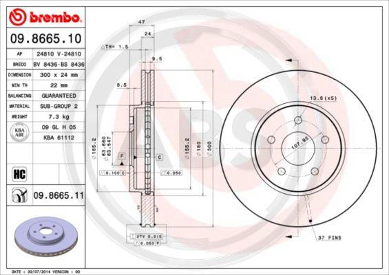 A.B.S. 09.8665.11 - Гальмівний диск autocars.com.ua