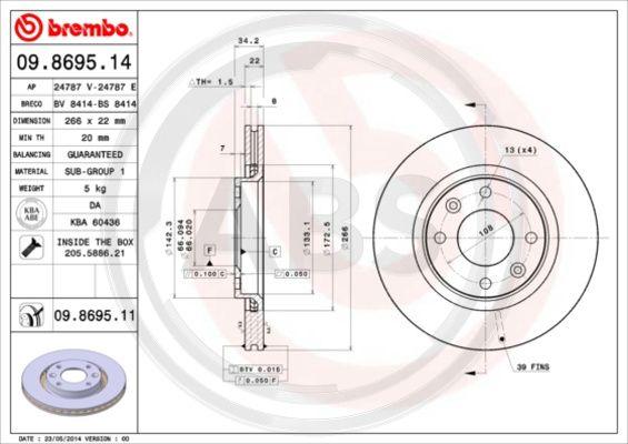 A.B.S. 09.8695.11 - Гальмівний диск autocars.com.ua