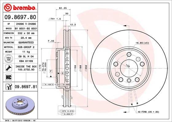 A.B.S. 09.8697.81 - Гальмівний диск autocars.com.ua