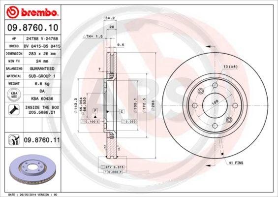 A.B.S. 09.8760.11 - Гальмівний диск autocars.com.ua