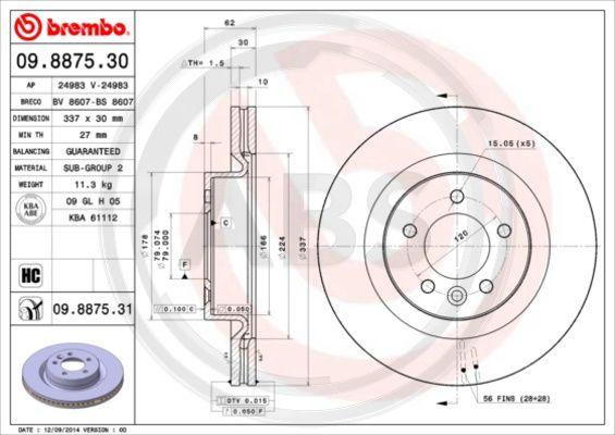 A.B.S. 09.8875.31 - Гальмівний диск autocars.com.ua