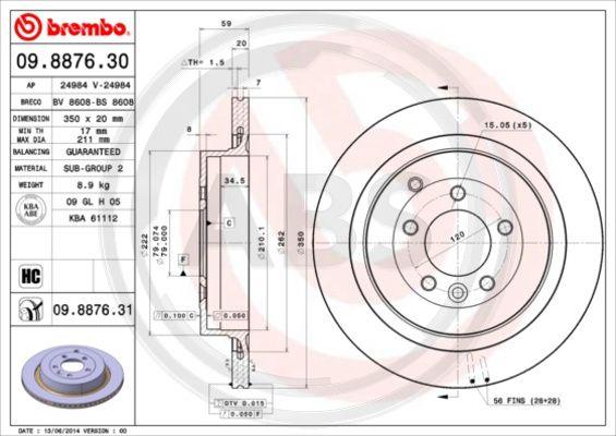 A.B.S. 09.8876.31 - Гальмівний диск autocars.com.ua