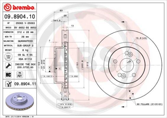 A.B.S. 09.8904.10 - Гальмівний диск autocars.com.ua