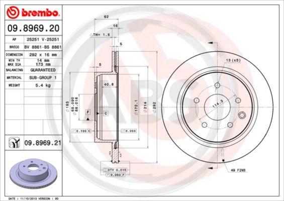 A.B.S. 09.8969.21 - Гальмівний диск autocars.com.ua