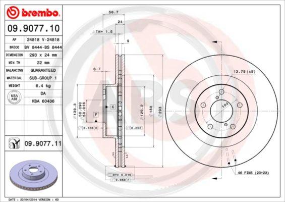 A.B.S. 09.9077.11 - Тормозной диск autodnr.net