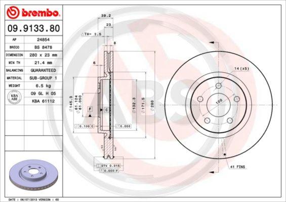 A.B.S. 09.9133.81 - Гальмівний диск autocars.com.ua