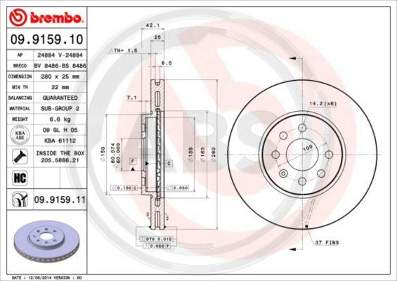 A.B.S. 09.9159.11 - Гальмівний диск autocars.com.ua