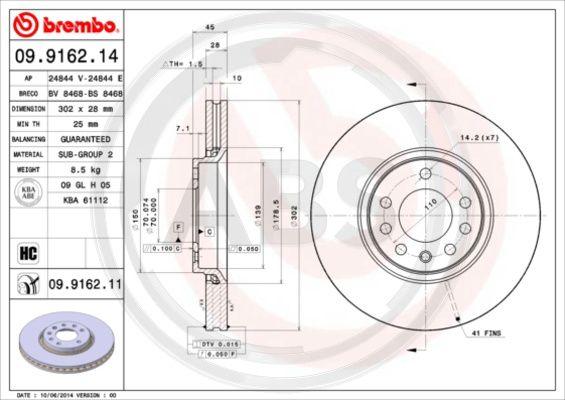 A.B.S. 09.9162.11 - Гальмівний диск autocars.com.ua