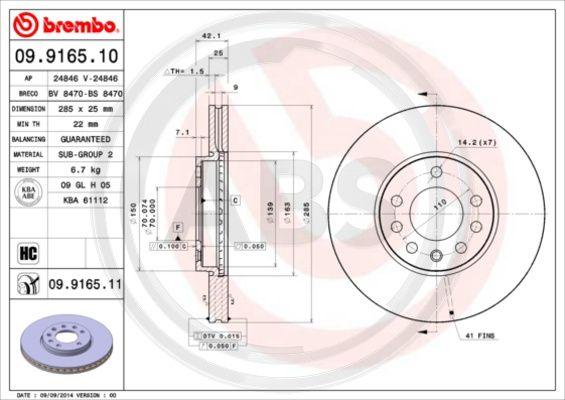 A.B.S. 09.9165.11 - Тормозной диск avtokuzovplus.com.ua