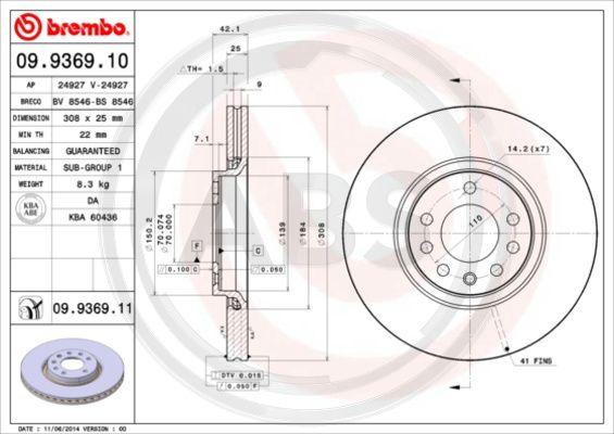 A.B.S. 09.9369.11 - Гальмівний диск autocars.com.ua