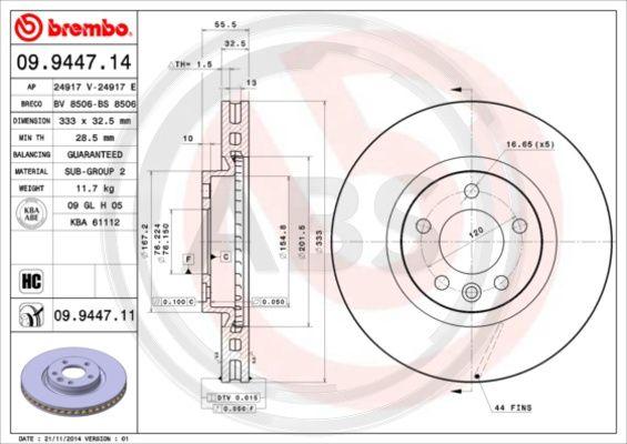 A.B.S. 09.9447.11 - Гальмівний диск autocars.com.ua