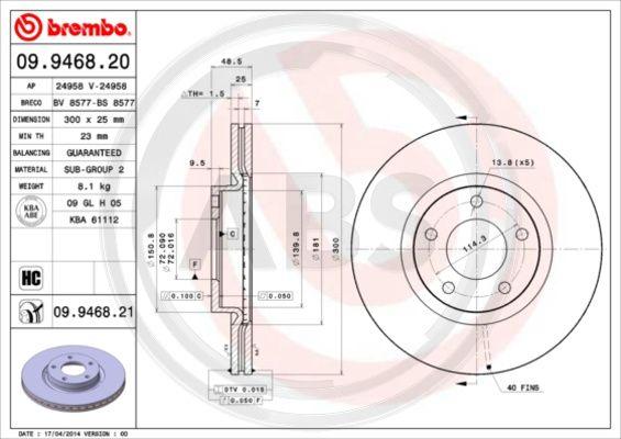 A.B.S. 09.9468.21 - Тормозной диск avtokuzovplus.com.ua