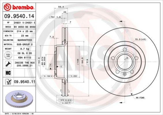 A.B.S. 09.9540.11 - Гальмівний диск autocars.com.ua