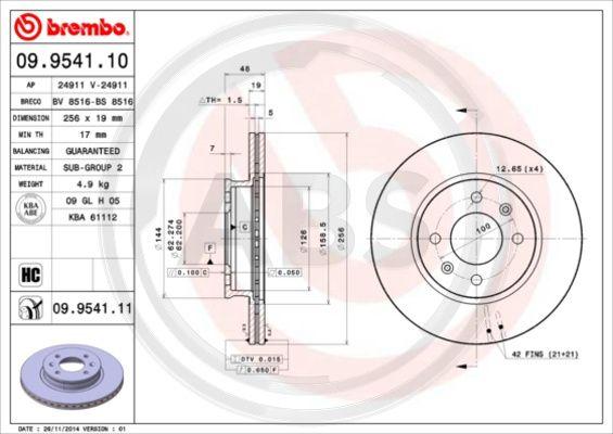 A.B.S. 09.9541.10 - Тормозной диск avtokuzovplus.com.ua