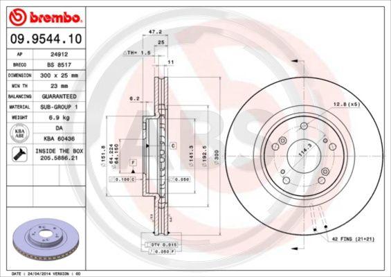 A.B.S. 09.9544.11 - Гальмівний диск autocars.com.ua