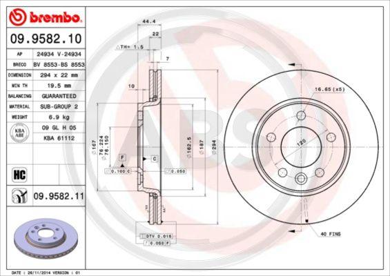 A.B.S. 09.9582.11 - Тормозной диск autodnr.net