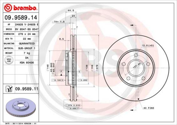 A.B.S. 09.9589.11 - Тормозной диск avtokuzovplus.com.ua