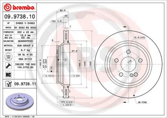 A.B.S. 09.9738.10 - Гальмівний диск autocars.com.ua