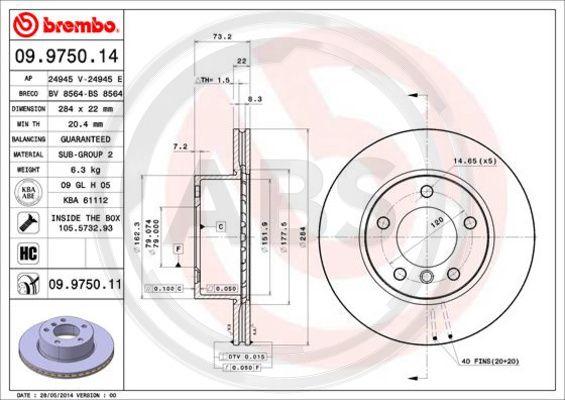 A.B.S. 09.9750.11 - Тормозной диск avtokuzovplus.com.ua