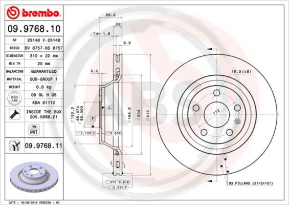 A.B.S. 09.9768.11 - Гальмівний диск autocars.com.ua