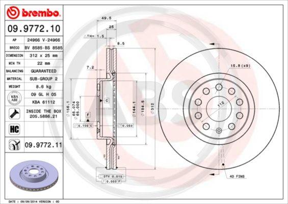 A.B.S. 09.9772.11 - Гальмівний диск autocars.com.ua