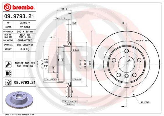 A.B.S. 09.9793.21 - Гальмівний диск autocars.com.ua