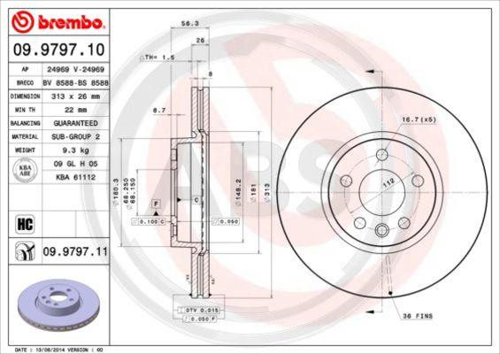 A.B.S. 09.9797.11 - Гальмівний диск autocars.com.ua