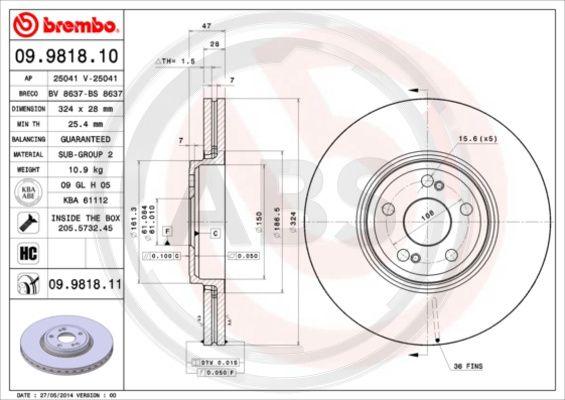 A.B.S. 09.9818.11 - Гальмівний диск autocars.com.ua