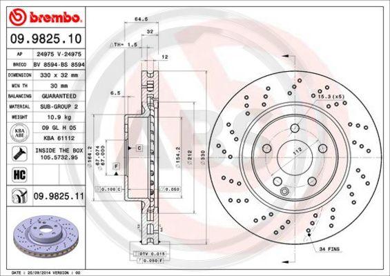 A.B.S. 09.9825.11 - Гальмівний диск autocars.com.ua