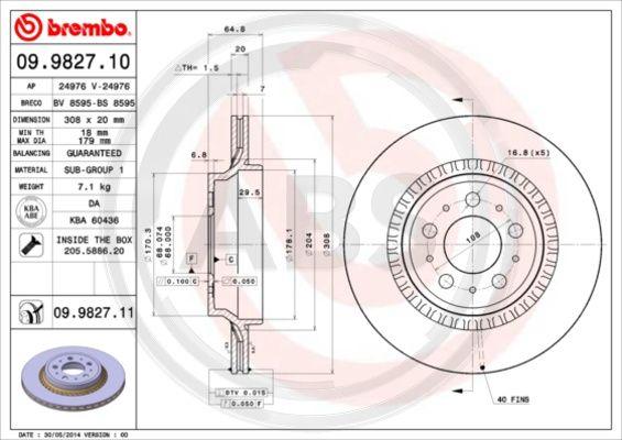 A.B.S. 09.9827.11 - Тормозной диск avtokuzovplus.com.ua