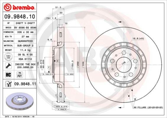 A.B.S. 09.9848.11 - Тормозной диск autodnr.net