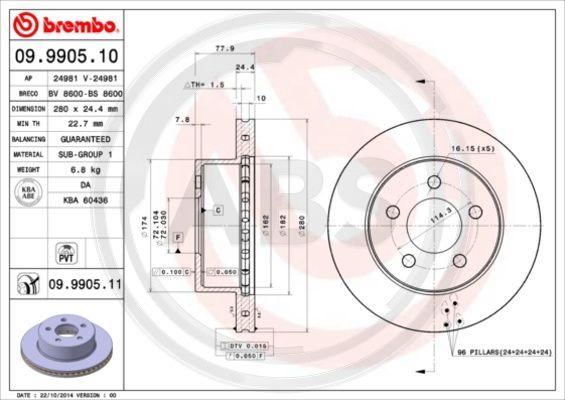 A.B.S. 09.9905.11 - Гальмівний диск autocars.com.ua