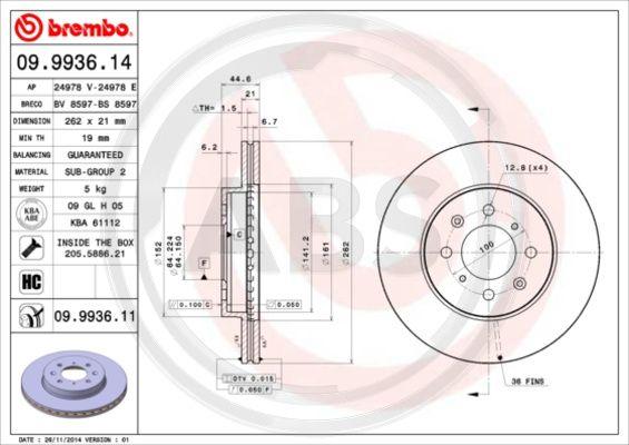 A.B.S. 09.9936.11 - Гальмівний диск autocars.com.ua