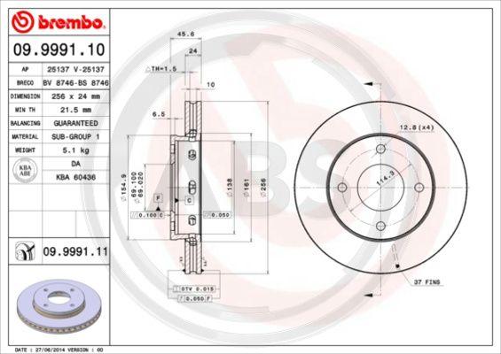 A.B.S. 09.9991.11 - Гальмівний диск autocars.com.ua