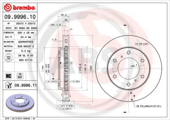 A.B.S. 09.9996.11 - Гальмівний диск autocars.com.ua