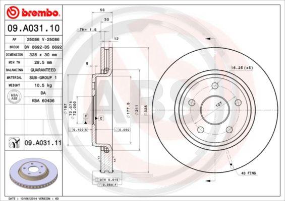 A.B.S. 09.A031.11 - Гальмівний диск autocars.com.ua