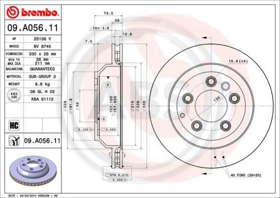 A.B.S. 09.A056.11 - Гальмівний диск autocars.com.ua