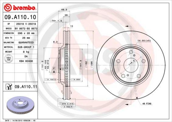 A.B.S. 09.A110.11 - Гальмівний диск autocars.com.ua