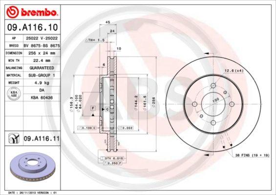 A.B.S. 09.A116.10 - Тормозной диск avtokuzovplus.com.ua