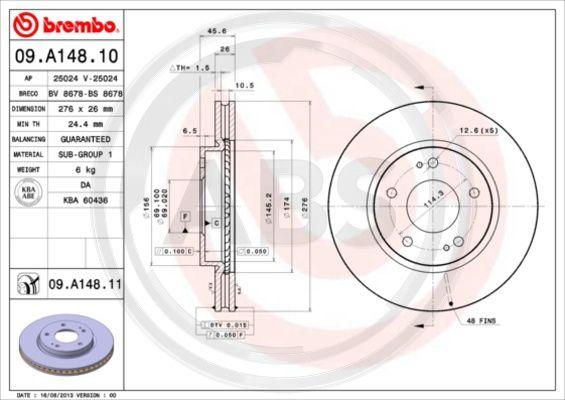 A.B.S. 09.A148.11 - Гальмівний диск autocars.com.ua