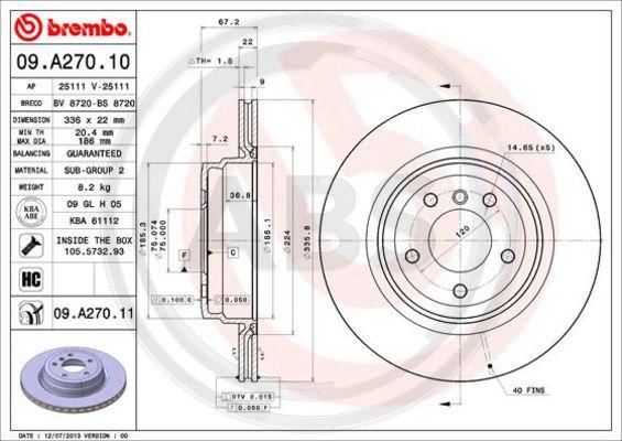 A.B.S. 09.A270.11 - Гальмівний диск autocars.com.ua